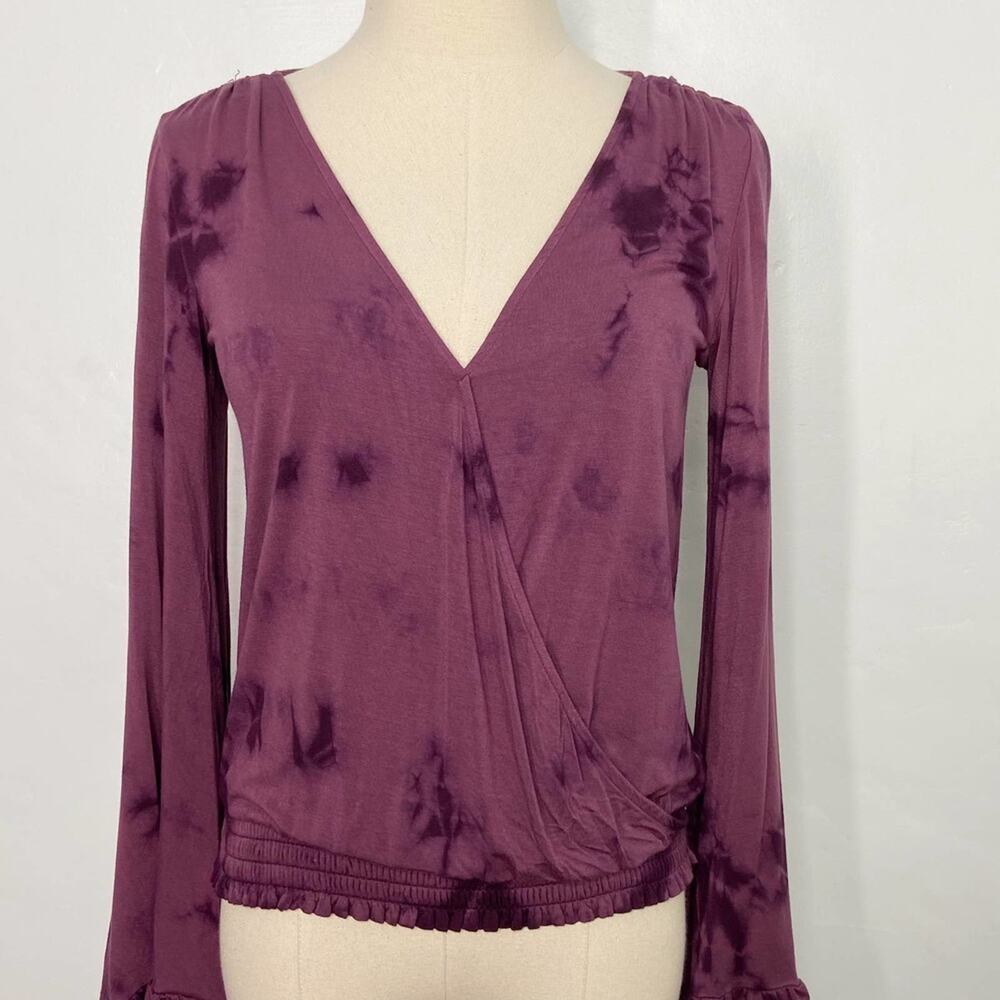 American Eagle Outfitters Soft & Sexy Tie Dye Ruffle Top Maroon Boho Size XS - Picture 2 of 10